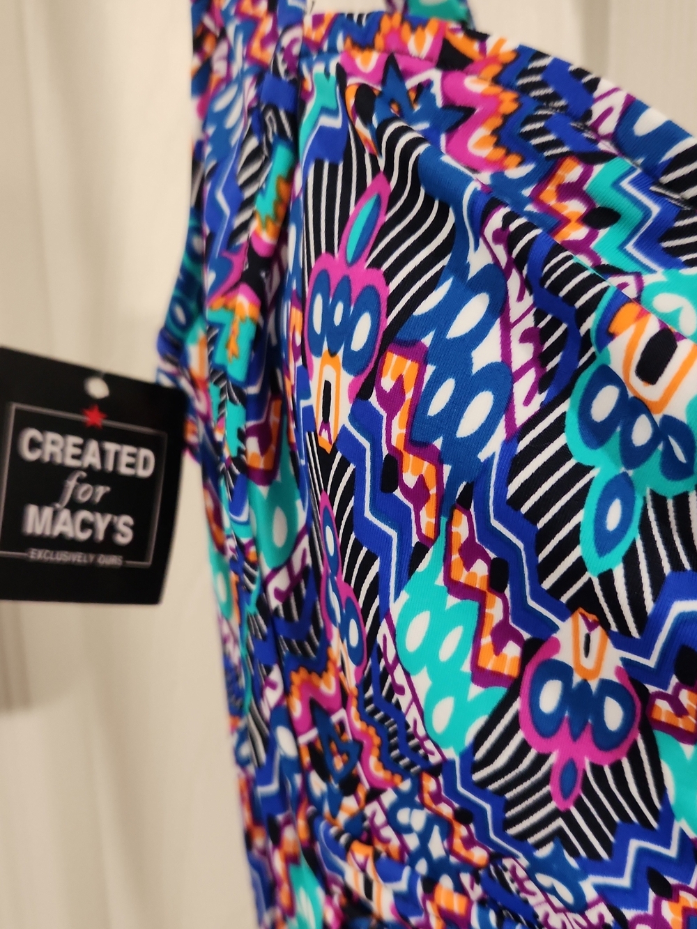 NWT Swim Solutions One Piece Swimsuit 12 Tummy Control Navy Multi Shirred $99 - Picture 3 of 8
